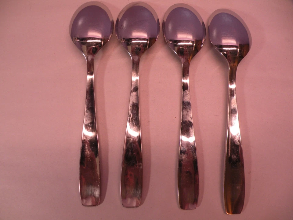 Set of 4 Cambridge Stainless Steel Flatware Soup Spoons Kara Sand 7 3/4" - Image 4 of 4