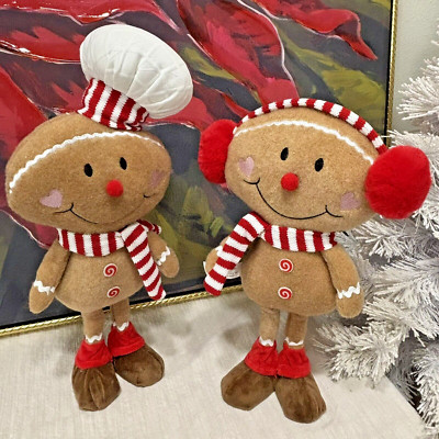 Gingerbread Boy & Girl Chef Standing Plush Christmas Weighted Striped Candy