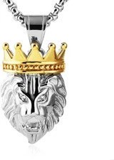Men's Silver Gold Tone Stainless Steel Lion King Pendant Necklace 22+2" Chain