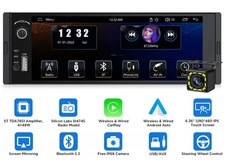 Single DIN Wireless CarPlay Android Auto 6.36" Car Stereo Mirror Link Bluetooth