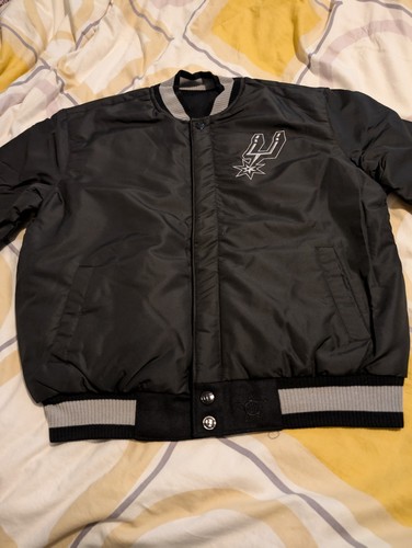 NBA Jeff Hamilton Design San Antonio Spurs Reversible Melton Jacket Sz L Black - Picture 2 of 12