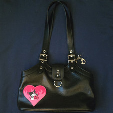 Kuromi Black Shoulder Bag Purse Pink Lining Heart Patch Charm Magnetic Closure