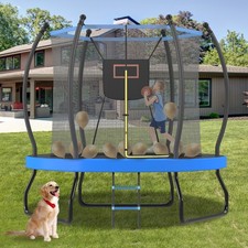 8FT Trampoline with Basketball Hoop, Enclosure Net and Ladder for Kids