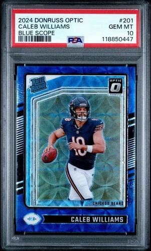 2024 Donruss Optic Caleb Williams Blue Scope RC #201 PSA 10 GEM MT Chicago Bears