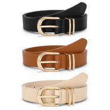 3 Pack Belts For Jeans Dresses Pants Ladies Faux Leather Waist Belt with Gold...