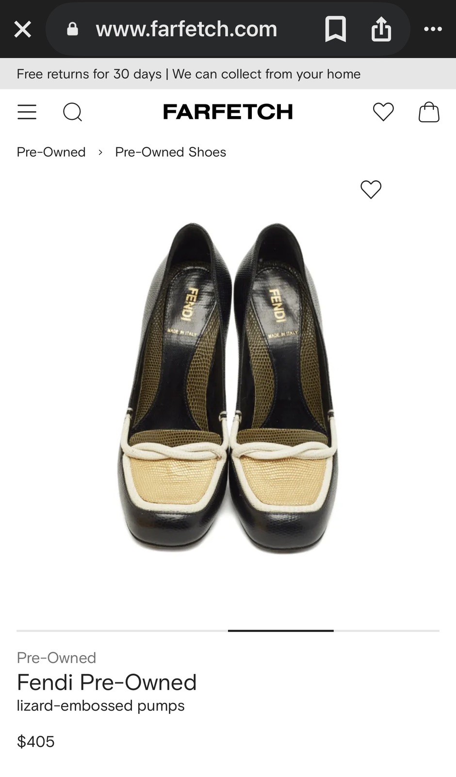 Fendi Women's Heel Lizard Embossed Leather Pumps Back White Yellow