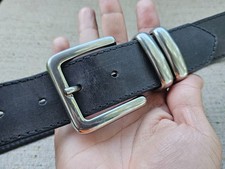Vintage Thru The Loop Men Belt Silver Tone Pin Buckle Waistband Genuine Leeahter