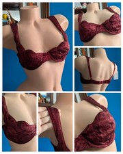 Vtg 1990s Second Skin Scalloped Bra 34B Wine Burgundy Vintage Floral Brocade