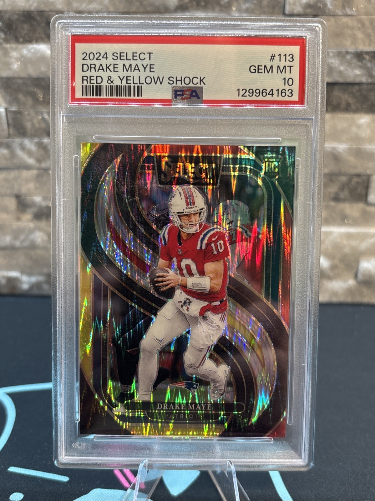 2024 Panini Select - Premier Level Drake Maye Red & Yellow Shock Prizm (PSA 10)