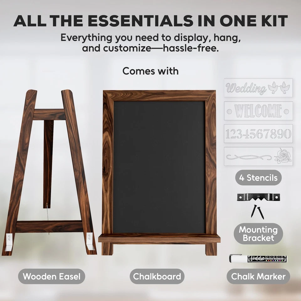 Rustic Wood Tabletop Chalkboard Easel - Dark Brown, 12" x 12" - Chalk Marker ... - Image 4 of 4