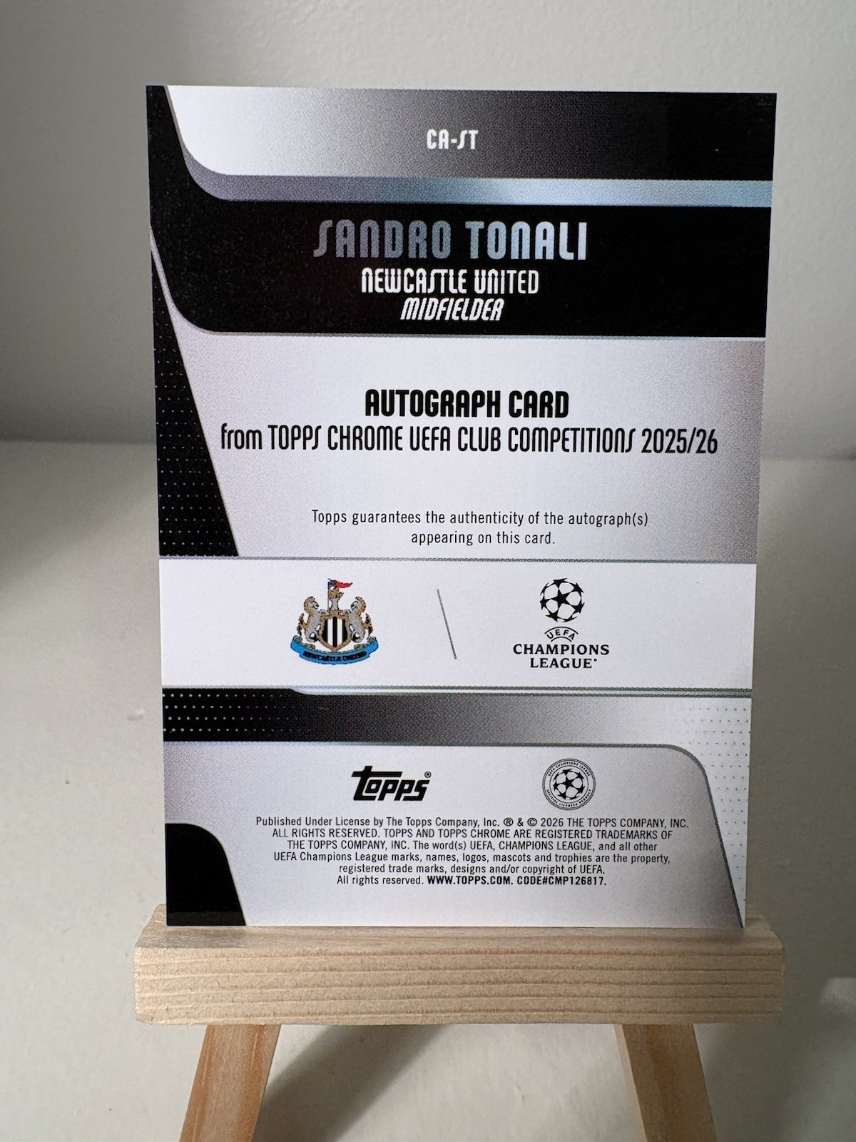 2025-26 Topps Chrome UEFA Sandro Tonali Refractor Auto #CR-ST view 2