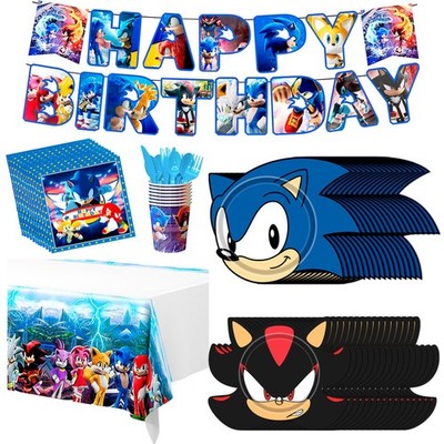 128 Pcs Sonic Kinder Geburtstags Party Deko Geschirrset Teller Tischdecke Banner