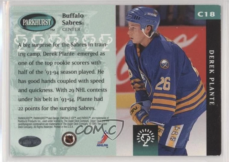 1993-94 Parkhurst Calder Candidates Gold Foil Derek Plante #C18 Rookie RC - Image 2 of 2
