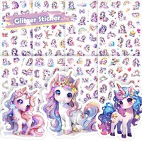 Magisches Pferd Sticker Kinder, 8 PCS Glitzer Fabeltier Mit Horn Aufkleber,