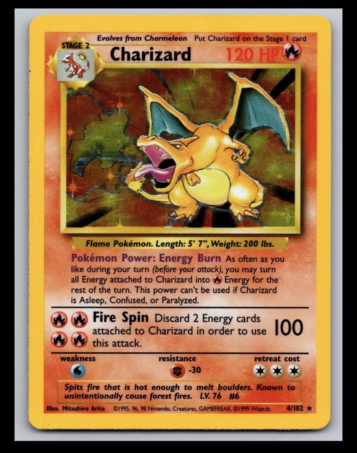 1999 Pokemon Base Set Unlimited Vintage Holo Charizard 4/102