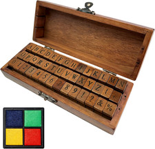 42 Pcs Premium Letter Stamps, Wooden Alphabet Rubber Stamps Set with Numbers and