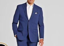 NEW JOS A BANK Bright Navy Blue Sport Coat Suit Blazer 44R Wool Taillored Slim