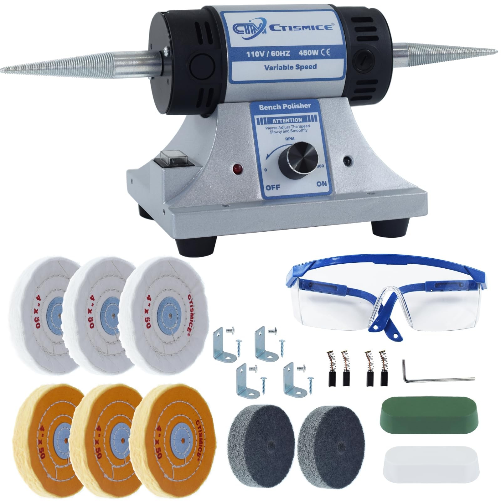 Jewelry Bench Polisher 450W Variable Speed Buffer Grinder w/