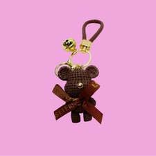 Brown Teddy Bear Keychain Keyrings Bag Tags Backpack Clips Phone Chains Bow Gift