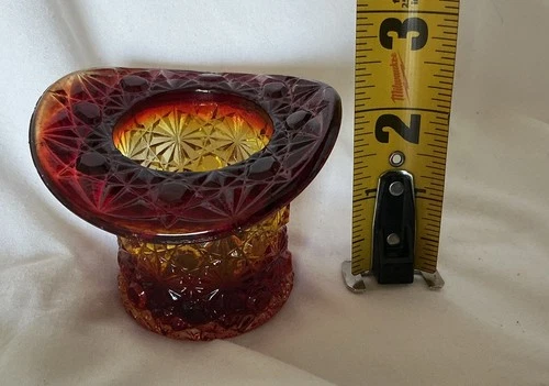 Vintage Fenton Amberina Glass Daisy And Button Top Hat Toothpick Holder