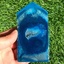 180G Rare Blue Geode Agate Crystal Obelisk Wand Point Energy Freeform Healing