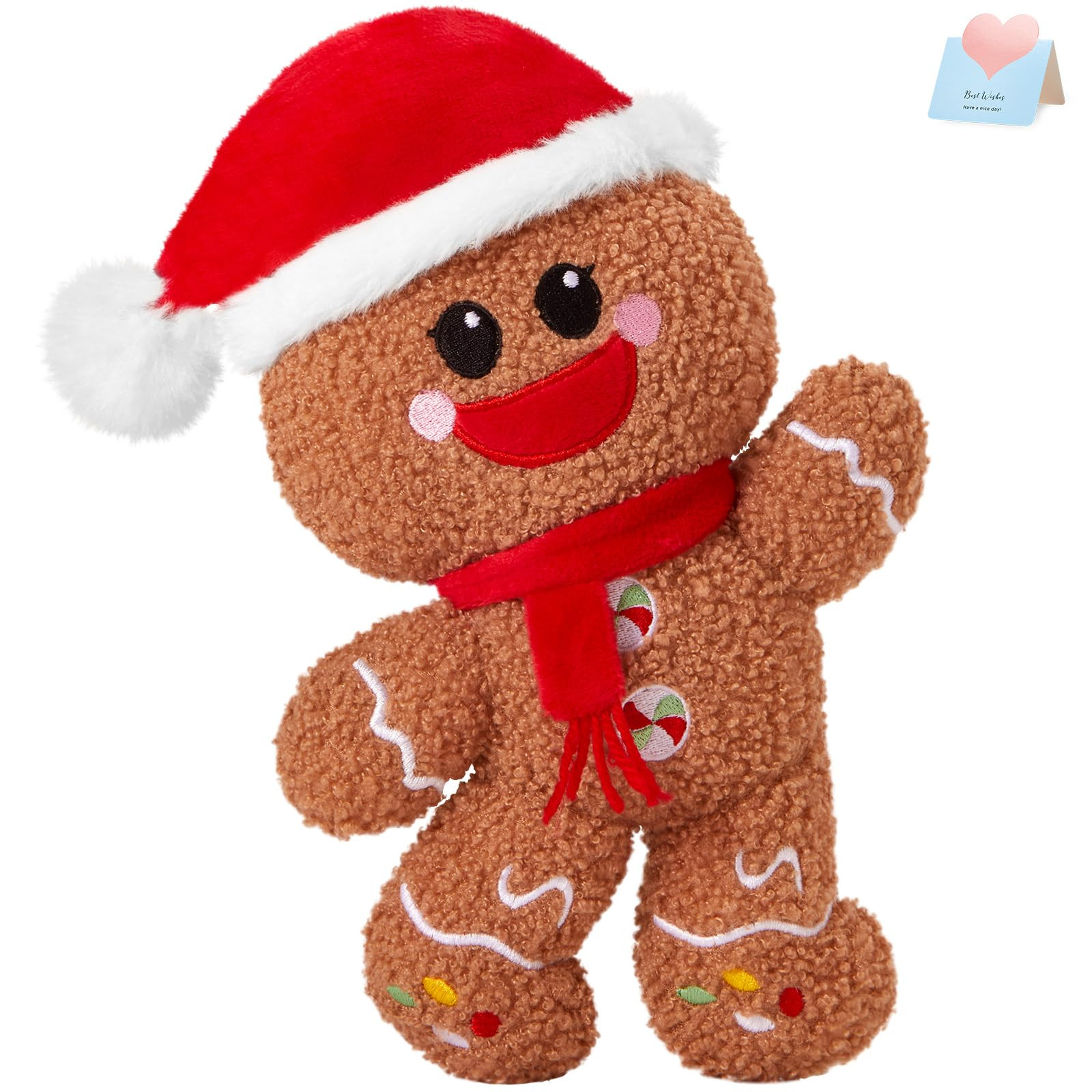 9 Inch Santa Gingerbread Plush Stuffed Toy for Christmas Holiday Decor