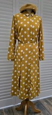 Vintage 1940s 1950s style Mustard polka dot tea day Long Sleeved dress size 14