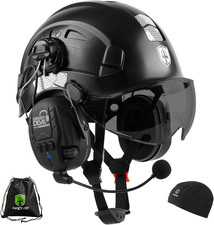 Safety Helmet Hard Hat with Visor and Bluettoth Ear Muffs Vented Work Helmet for