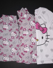 Hello Kitty Girls Pajama Set-3 Piece Cozy Girls Pjs Button Down Long Sleeve Sz 6