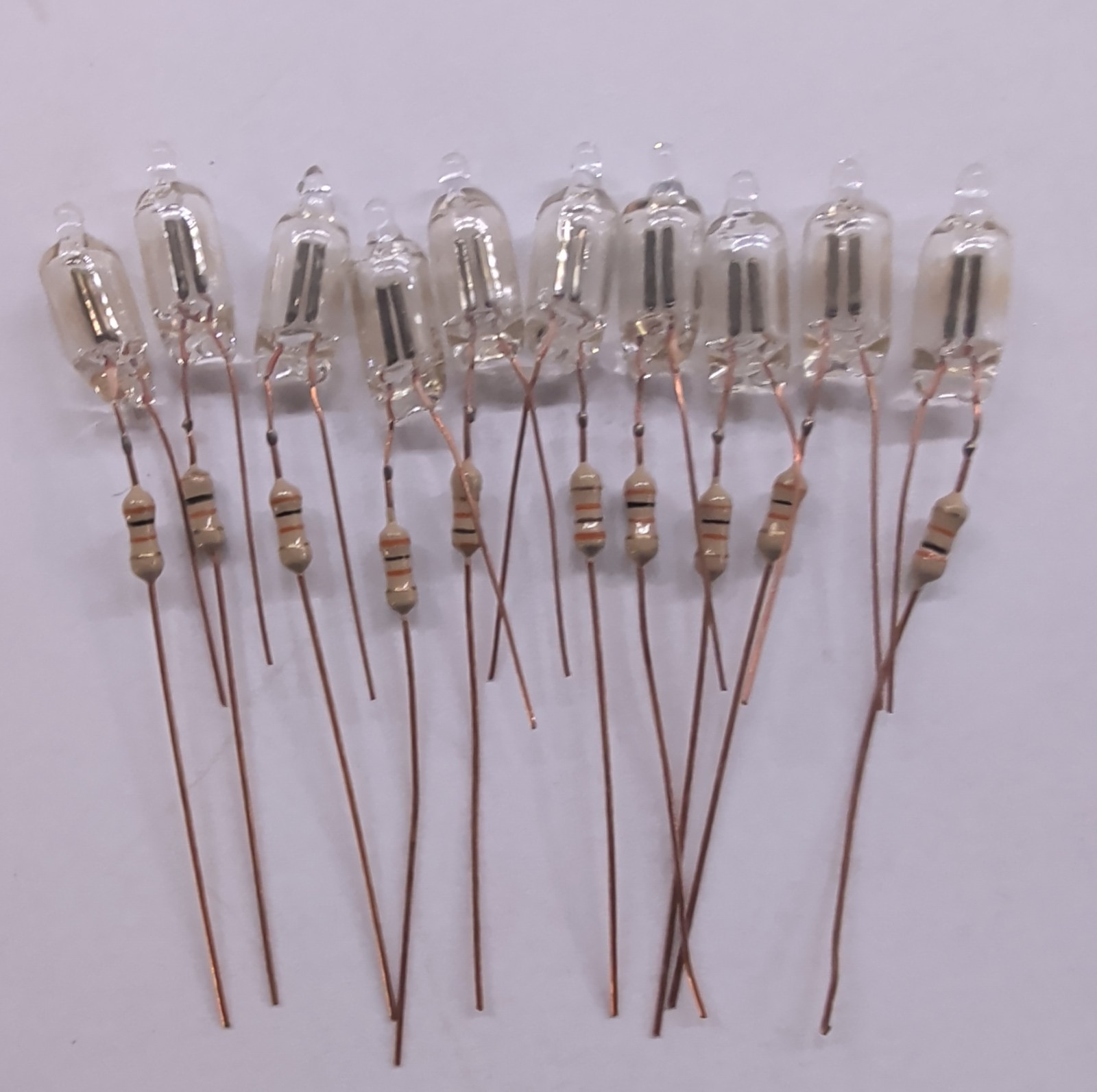 10x Micro Lamps NE-2H T-2 Neon Indicator Bulbs Wire Lead 2k Resistor Vintage NOS