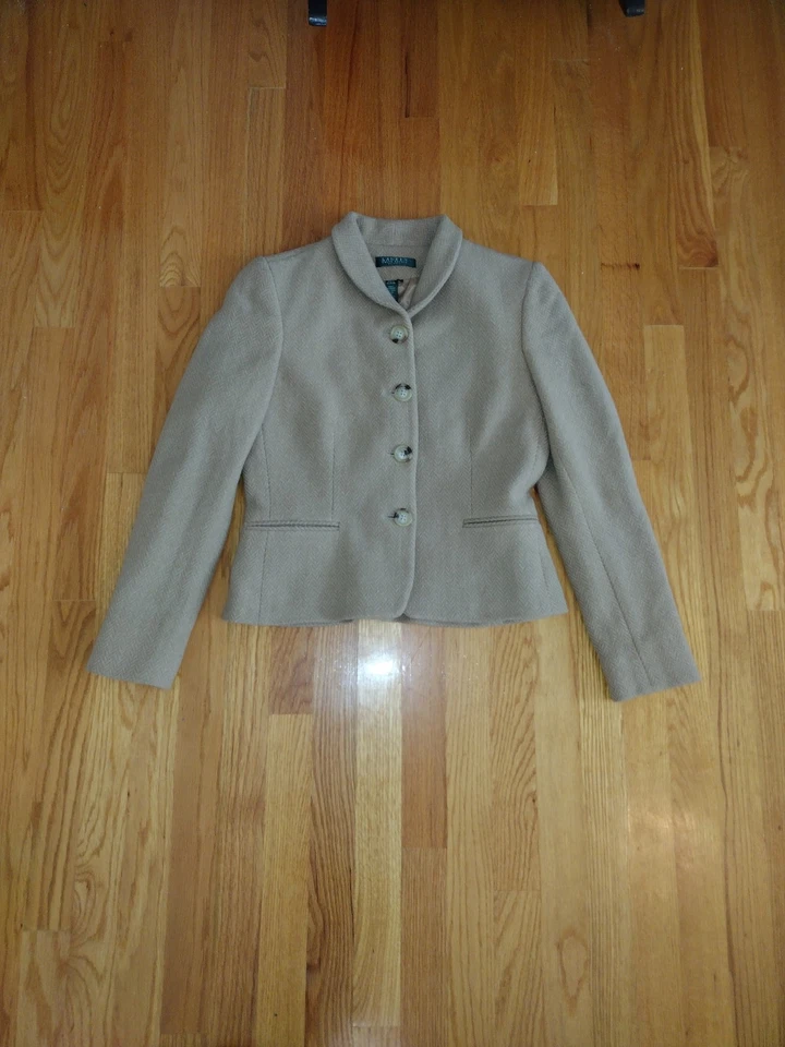 Conjunto de Blazer y Falda de Lana Lauren Ralph Lauren Vintage Tostado Camel Talla 6 P Preppy Foto 2 de 4