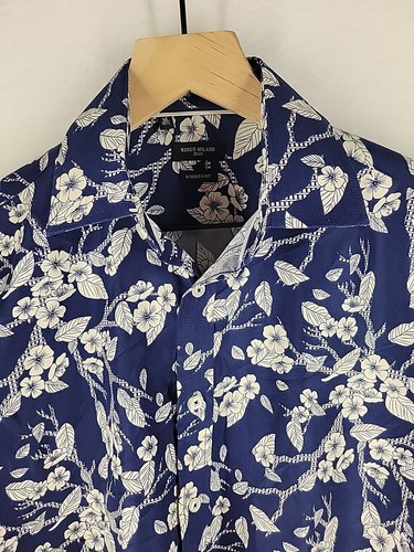 Camicia Rosso Milano Modern Fit Bottoni Uomo L Navy Floreale Geo Manica Lunga - Foto 10 di 10