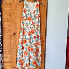 Next Floral Chiffon Crop Jumpsuit V-Neck Sleeveless Lined A-Line 16 Blue/White