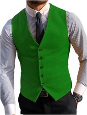 Men's Wedding Green Wool 5 Button Vest Scottish Kilt Waistcoat