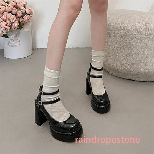 Damen Mary Jane klobige High Heels Schnalle Pumps Mädchen Mode Schuhe Sandalen - Bild 4 von 19