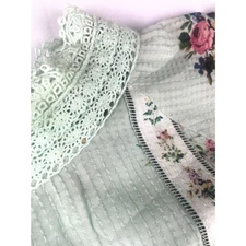 ~ Anthropologie XL Hemant & Nandita Blouse Floral Mint Lace Aqua Green Elastic 