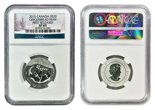 2015 Canada $20 Gingerbread Man Coin .9999 Fine Silver NGC SP69 First Releases