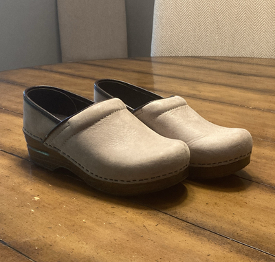 #ad Dankso Women’s Beige Leather Slip On Clogs Casual Round Toe Size 37 $15.16