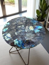 Labradorite Stone Coffee Table Top, Round Center Side Table, Handmade Furniture