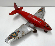 VINTAGE MARX USA RED PRESSED STEEL TIN METAL PLANE TOY