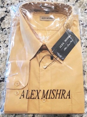 Alex Mishra Dress Shirt Mens XXL 18 37 Mustard Yellow Long Sleeve NWT Formal