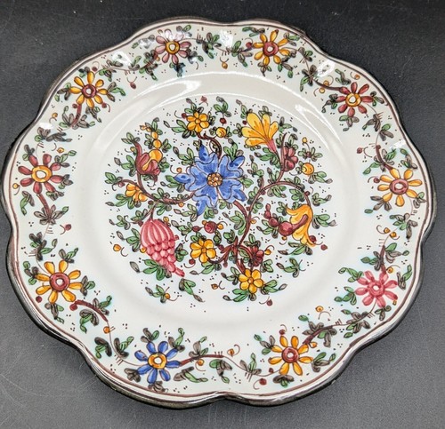 Set 4 8,25" anni 40 vintage C.A.M. Piatti laterali floreali dipinti a mano Gubbio Italia - Foto 8 di 16