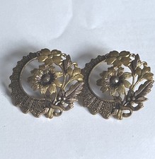 Pair Vintage Brass Floral Wreath Shaped Buttons 3cms 