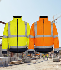 Men's Hi Vis Soft Shell Workwear Jacket High Visibility Reflective Safety Coat