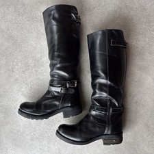 Office Ladies Easy Rider Black Leather Knee High Biker Style Boots Size 3 UK