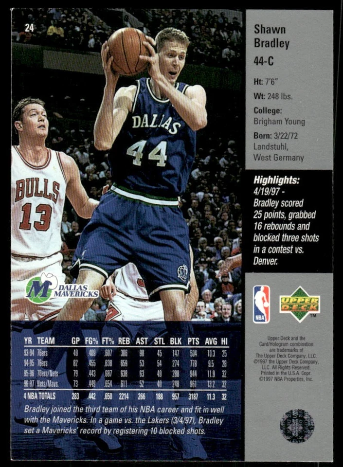 1997-98 Upper Deck #24 Shawn Bradley - Image 2 of 2