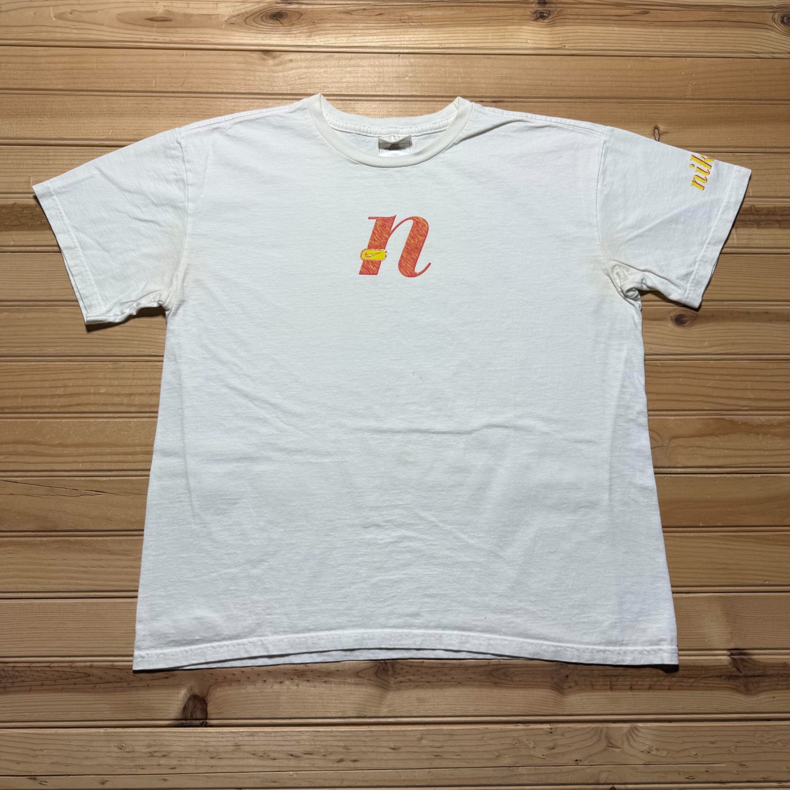 Vintage 90s Nike Script Logo Mini Swoosh Streetwear Graphic T-Shirt USA Made XL