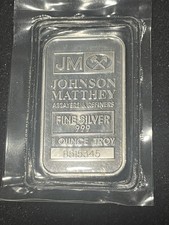 JM Johnson Matthey Assayers & Refiners 1 oz .999 Fine Silver Bar  Sealed 84.99 per troy oz