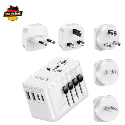 Weltweiter Reiseadapter 5 in 1 USB 2000W Weiß