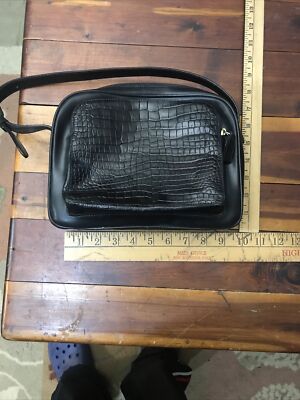 Talbots Purse Satchel Genuine Patent Leather Black Alligator Style Made In Italy
